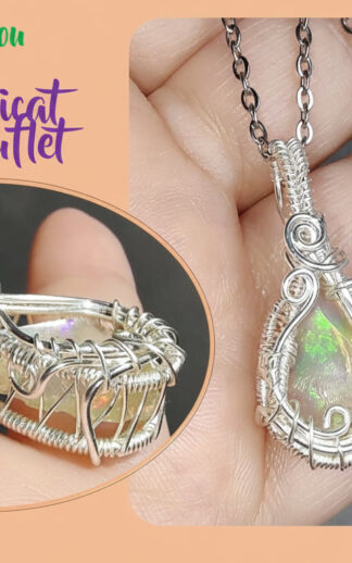 Bijuterie Colier Piatra Opal etiopian de foc Welo brut ("Green Fire") in montura cupru silver filled 10%argint